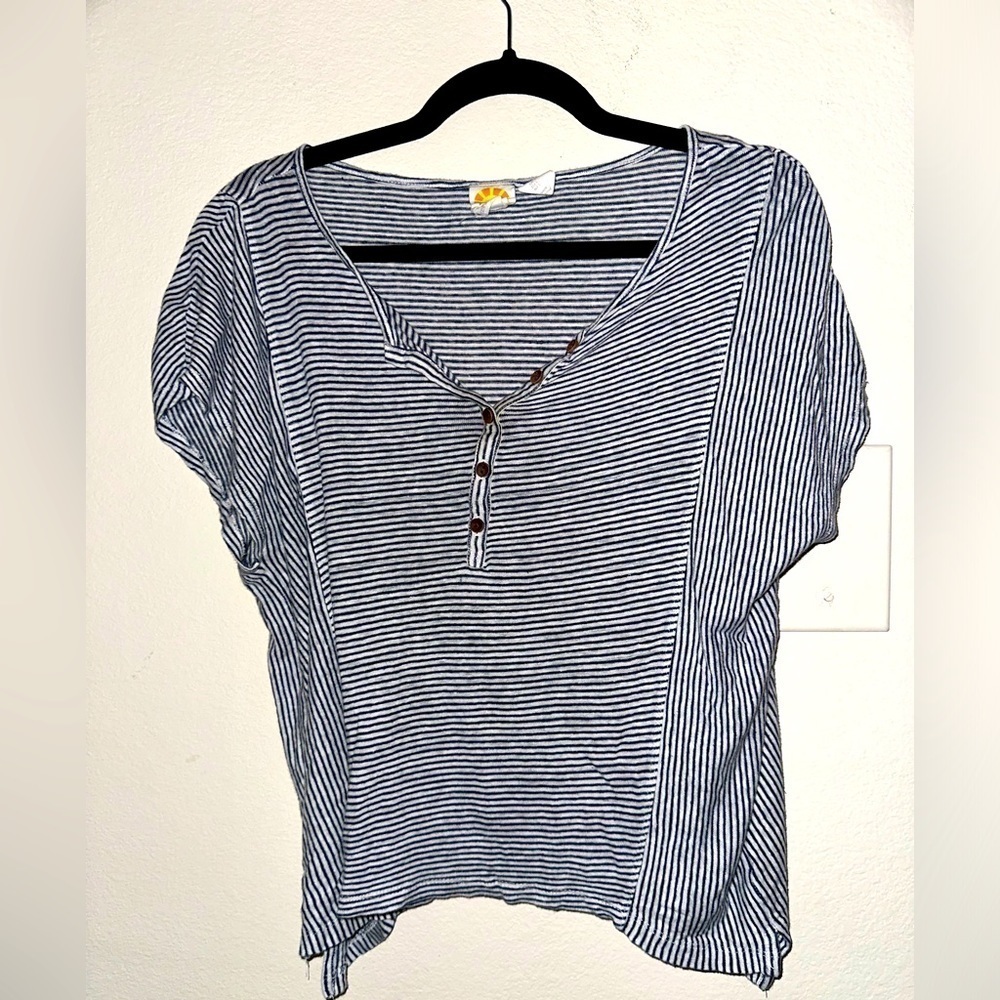 C & C California women’s linen striped casual blouse L beach summer spring